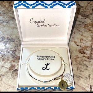 Silver Plated Bracelet with Crystal and Initial Charm